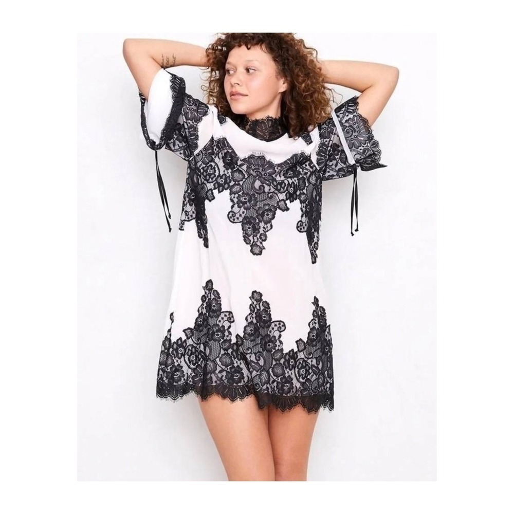 Free People x HAH Queen For A Day Reversible Lace Mini Dress Black White XS NWT
